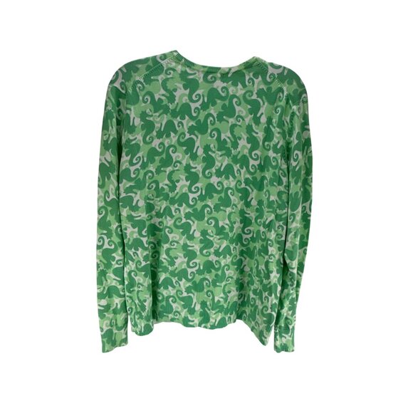 Lands End Womens Green Seahorse Print Cardigan Sweater L - Picture 7 of 9